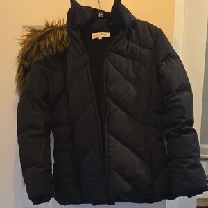 Calvin Klein Quilted Black Puffer Jacket with Faux Fur Hood